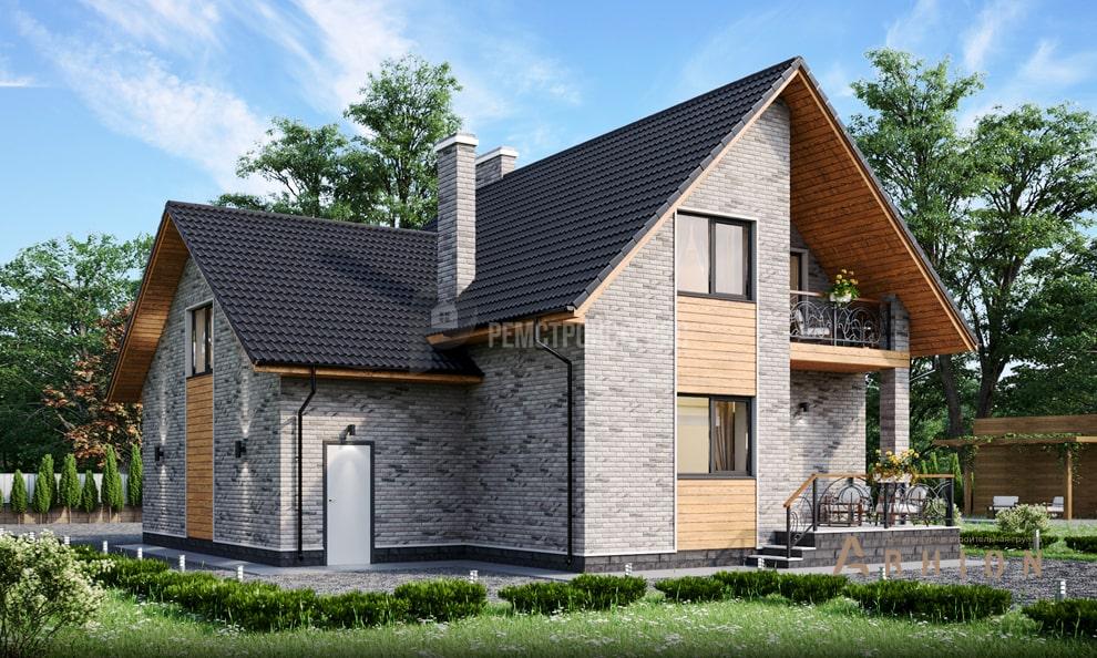 2. Проект одноэтажного дома в европейском стиле с двускатной кровлей, t-43-01, площадью - 153 кв c мансардой, терассой, гаражом